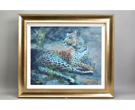 ROLF HARRIS (AUSTRALIAN 1930) 'LEOPARD RECLINING AT DUSK'  a limited edition print 32/195, signed lower left, with certificat