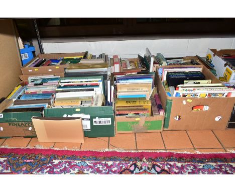 NINE BOXES OF BOOKS AND CD'S, book subjects include 'The Rolls Royce Story' by Peter Pugh, Mormon history, Religion, Folio So