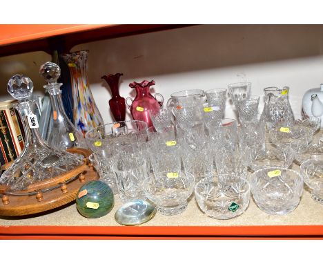 A COLLECTION OF GLASSWARE, to include Stuart Crystal cut glass bowl, Webb Corbett tumblers, Edinburgh Crystal, Mdina paperwei