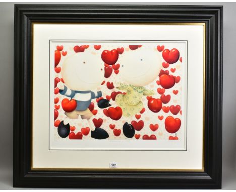 MACKENZIE THORPE (BRITISH 1956) 'DANCING IN LOVE',  a limited edition print of figures surrounded by Love Hearts 39/295, sign