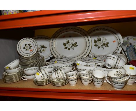 ROYAL WORCESTER 'BERNINA' PATTERN DINNER AND TEA SERVICE, comprising three oval meat platters, two twin handled serving dishe