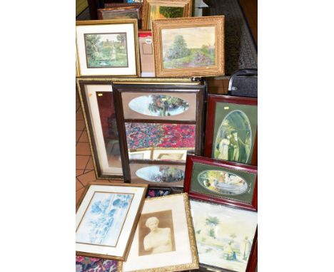 PAINTINGS AND PRINTS ETC to include a watercolour of a Wren by L.A. Deeming size including frame 19cm x 27cm, two oil on canv