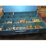 Cabinet of brass fittings: washers, pins, misc.