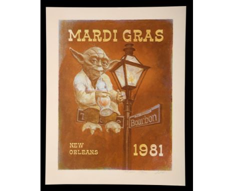 A Yoda inspired screenprint promoting the "1981 New Orleans Mardi Gras". Signed in pencil at the bottom "Red Issue, 596/770, 