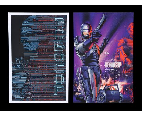Paul Verhoeven's ultra-violent sci-fi actioner "Robocop" as imagined on these two contemporary alternative 'Mondo' movie post