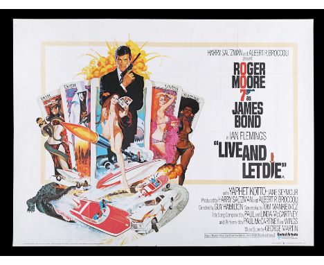 Original unrestored UK Quad poster for the first appearance of Roger Moore as James Bond in "Live and Let Die" (1973). Artist
