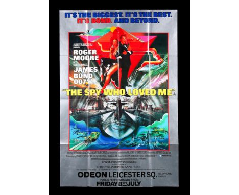 UK Bus Stop "Premiere" poster for "The Spy Who Loved Me" (1977) with poster illustration by Bob Peak and printed with metalli