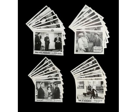 32 UK Front-of-House stills for Edgar Wallace thrillers: set of eight stills for "Solo For Sparrow" (1962), this film featuri