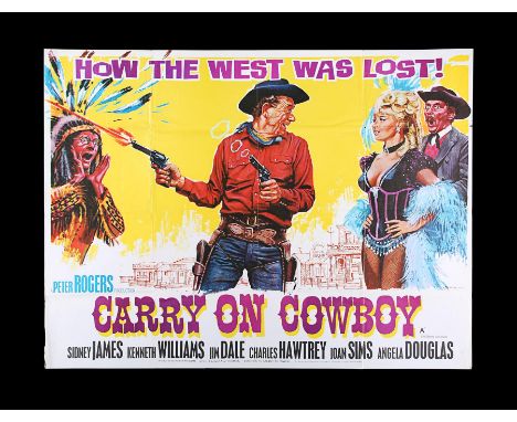 Country of origin, British UK Quad "Style-A" poster for the fifth Carry On film "Carry On Cowboy" (1965). The colourful Tom C