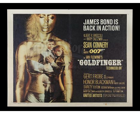 US Half-Sheet poster for "Goldfinger" (1964). The poster design is based on Brownjohn's design of the title credits sequence 