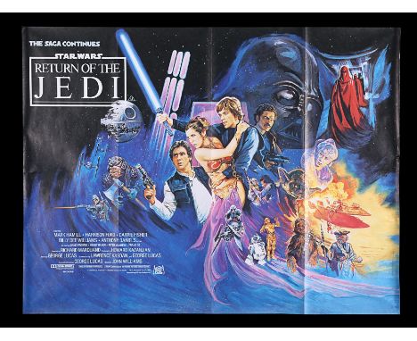 UK Quad poster for "Return Of The Jedi" (1983) with poster illustration by Josh Kirby. This poster is the second version from