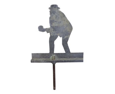  A zinc and wrought iron mounted roof finial,   19th century, probably previously a weather vane, cut as a silhouette of a bo
