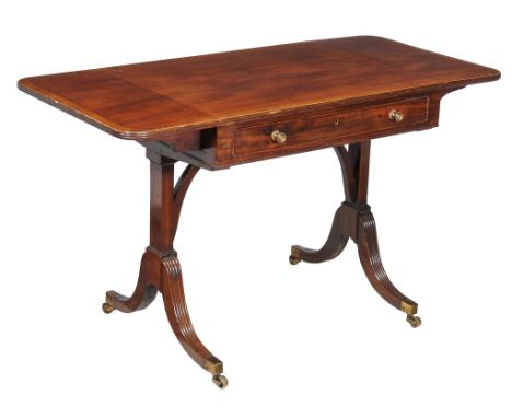 Ω A Regency mahogany and rosewood banded sofa table , circa 1815, the drawer stamped Edwards & Roberts, 73cm high, 134 wide o