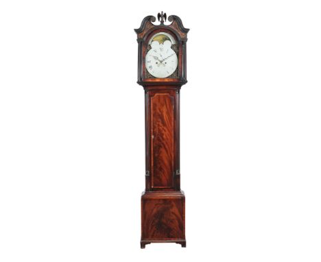 A mahogany longcase clock, unsigned, circa 1780, the eight-day bell striking movement with 12inch break arch dial, the arch w