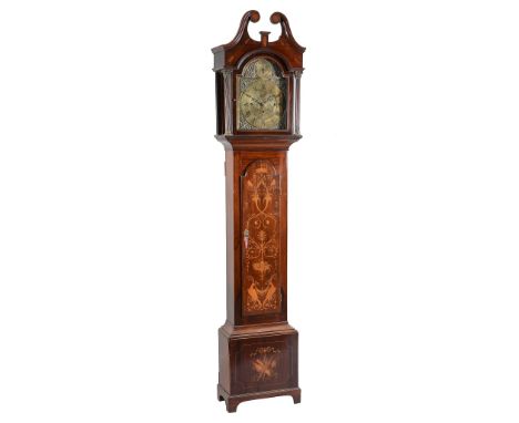  A mahogany and inlaid longcase clock  , late 18th century and later, with an eight-day bell striking and concentric bell chi