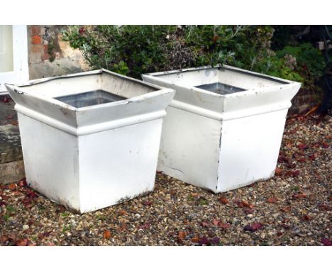  A pair of white painted zinc garden planters,   later 20th century, of square section and tapering form, 64cm high, 71cm squ
