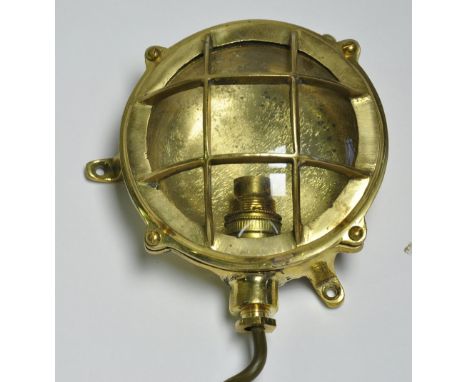 Industrial light, bulkhead light, brass, small, height 14 cm width 13 cm depth 7 cm
