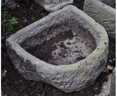 Stone D shaped trough, height 28 cm width 52 cm depth 49 cm