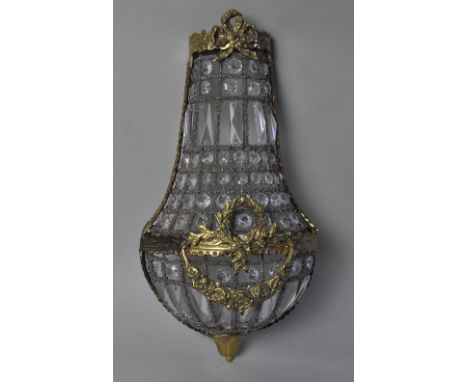 Wall light, glass and brass, garland decoration and bow decor to top, height 44 cm width 22 cm depth 13 cm