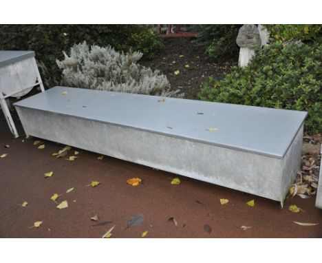 Rectangular galvanised trough with cover, height 41 cm width 216.5 cm depth 50.5 cm