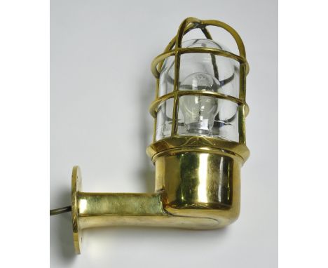 Industrial light, bulkhead light, large, brass, wall light, height 25 cm width 10 cm depth 18 cm