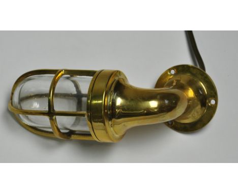 Industrial light, bulkhead light, 90 degree, brass, small, wall light, height 20 cm width 7 cm depth 10 cm