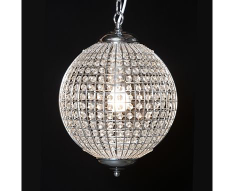 Chandelier, chrome globe style with single light, height 35 cm width 30 cm, depth 30 cm