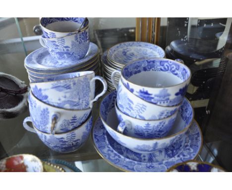 Spode blue and white printed part tea service, 37 pieces