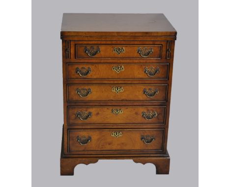 Chest of drawers, made from antique reclaimed wood, 5 drawers, brass key plates and handles, height 74 cm width 51 cm depth 3