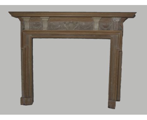 Carved wood pine fire surround, classical style, garland detail, height 124 cm width 156 cm depth 19.5 cm with internal dimen