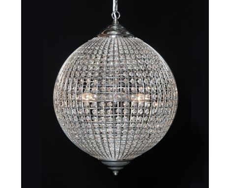 Ceiling light fitting, large chrome and glass globe, 3 lights, height 68 cm width 50 cm depth 50 cm