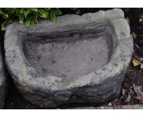 Stone D shaped trough, height 30 cm width 66 cm depth 45 cm