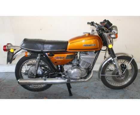 1975 Suzuki GT 250, 247 cc. Registration number LVU 278P. Frame number 63081. Engine number 64425. Suzuki GT250 was an upgrad