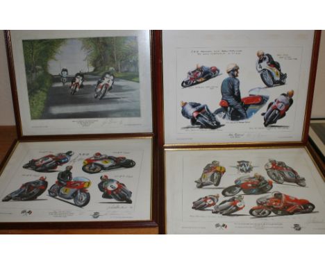 Jim Blanchard (born 1942), a signed set of four limited edition prints, Mike Hailwood 65/750, M.V. Augusta 1952 - 1976, 228/7