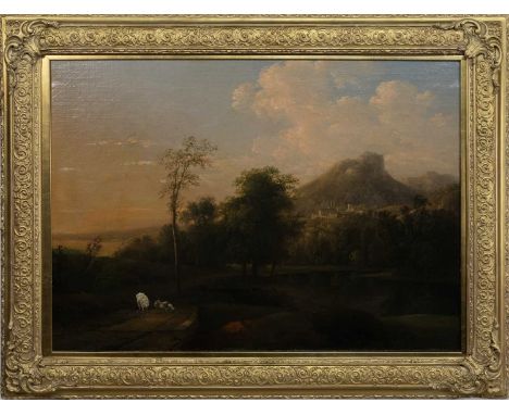 ALEXANDER NASMYTH (SCOTTISH 1758 - 1840), ITALIAN LANDSCAPE AT DUSK oil on canvas, signedframedimage size 68cm x 96cm, overal