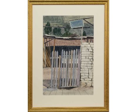 * ROBERT SAWYERS ARCA (BRITISH 1923 - 2002), THE WOODEN GATE, QUITO, ECUADOR watercolour on paper, initialledmounted, framed 