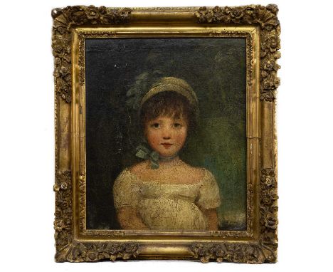 ENGLISH SCHOOL (18TH CENTURY), PORTRAIT OF A GIRL WEARING A BONNET oil on canvas laid on panelframed in ornate carved gilt wo