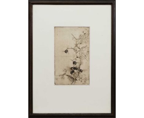 * KATHERINE (KATE) CAMERON RSW RE (SCOTTISH 1874 - 1965), BEES AND BLACKTHORN BLOSSOM etching on paper, signed, titled label 