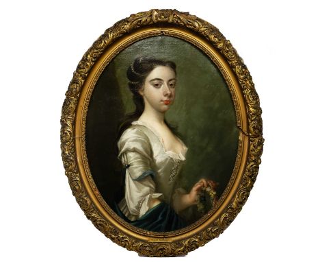 JEREMIAH DAVISON (BRITISH 1695 - 1745), PORTRAIT OF LADY ANNE GREY-CAVENDISH  oil on oval canvas, inscribed, the plaque inscr