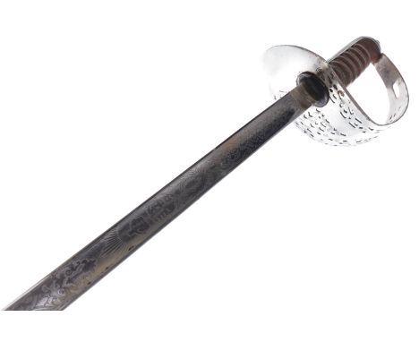 EARLY 20TH CENTURY OFFICER'S DRESS SWORDthe steel blade decorated with scroll, foliate and heraldic motifs, with pierced stee