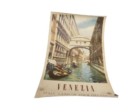 VENEZIA LITHOGRAPH BY ENIT (CIRCA 1950s)original travel poster for Venice, 'Italy - Land of your Dreams', 100cm x 62cm