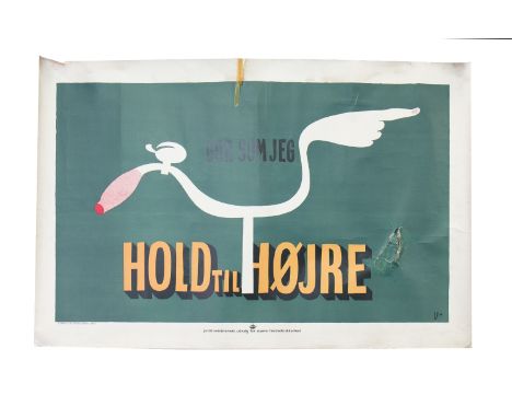 'GOR SOME JEG - HOLD TIL HOJRE' - DANISH BICYCLE SAFETY POSTER'Do as I do - Keep to the right', circa 1950s, 62cm x 95cm (dam