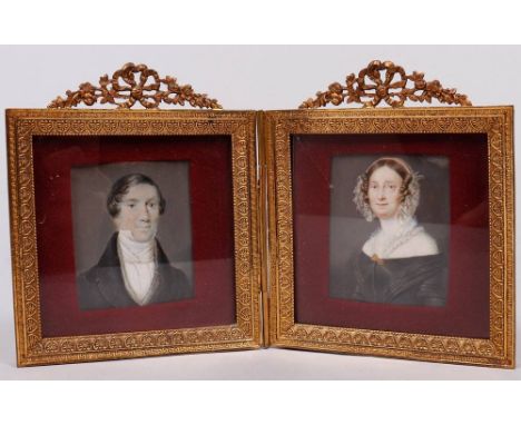 Paar Biedermeier-Miniaturen, wohl deutsch, 19.Jh., Gouache/Elfenbein Portrait einer Biedermeier-Dame bzw. eines Biedermeier-H