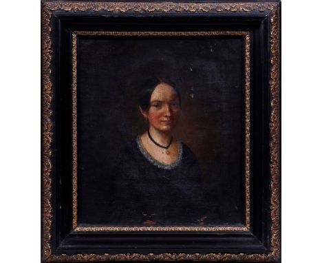 Biedermeierporträt einer DameAnonym, um 1830, Öl auf Leinwand, unsign., ca. 19x17cm, gerahmt (ca. 24,5x22,5cm), part. Farbpar
