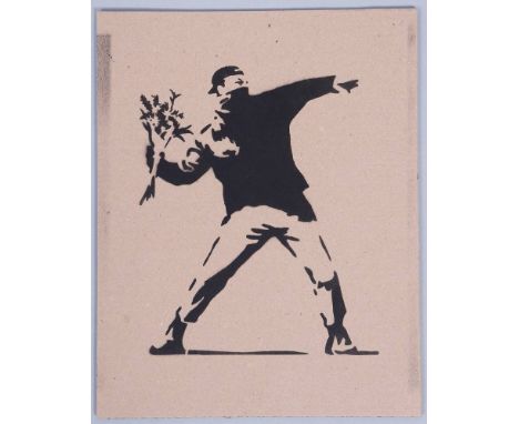 nach Banksy (vermutl. 1974 in Bristol)Flower Thrower, Schablonengraffiti auf Pappe, rückw. bez. "Enjoy your free art. Banksy 