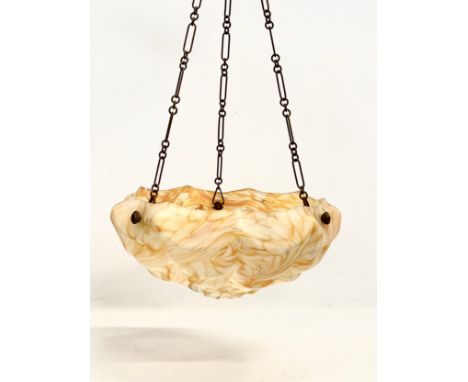 A large 1920’s Art Deco glass light shade. 40x70cm including hanging chain. 