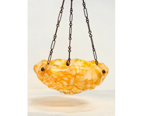 A large 1920’s Art Deco glass light shade. 40x80cm including hanging chain. 