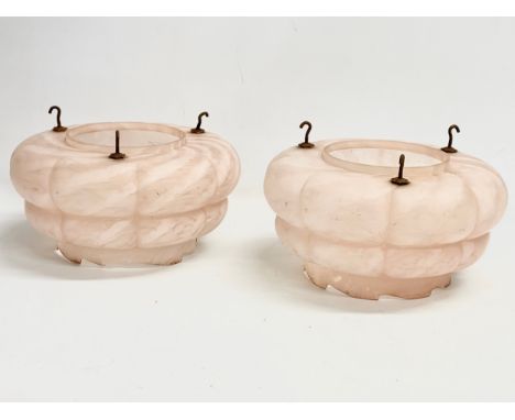 A pair of large 1930’s Art Deco glass light shades. 30x17cm 