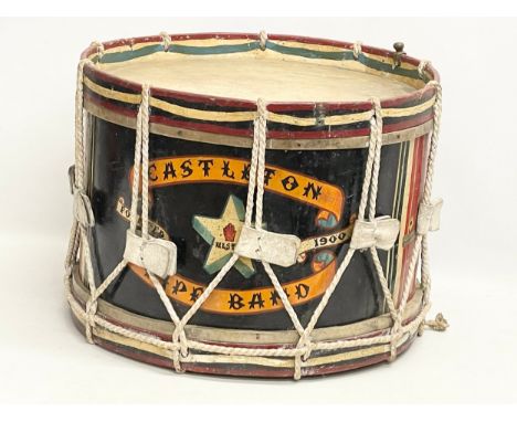 A vintage Castleton Pipe Band drum. J. Evans &amp; Sons, Belfast. Matchetts Musinsts LTD. 49x36cm 