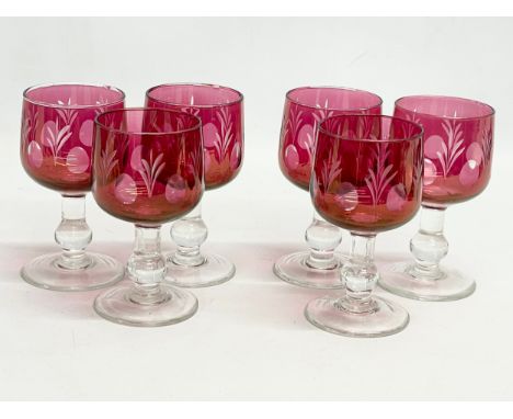 A set of 6 vintage bohemian Glass wine glasses. 7x13cm 